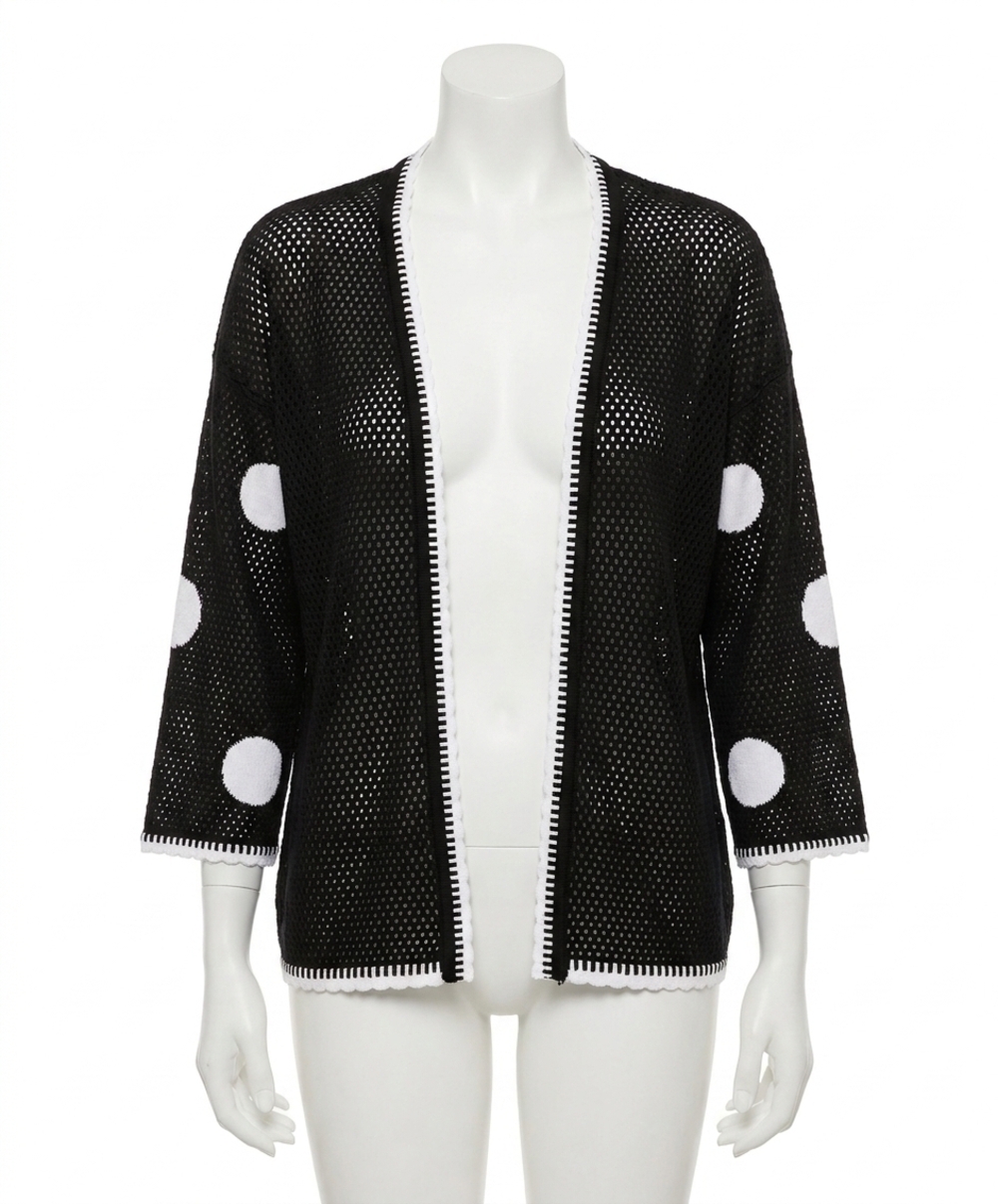 NEW ANGEL APPAREL crochet polka dot cardigan in black/white